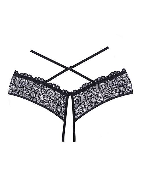 Adore Crayzee Open Panty w/Criss Cross Waist Straps & Lace Black O/S - SEX LOVE DOLLS
