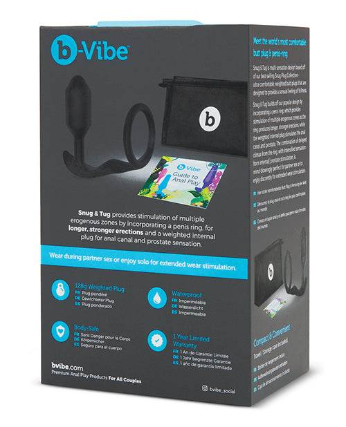 B-Vibe Snug & Tug Weighted Silicone & Penis Ring - 128 g Black - SEX LOVE DOLLS