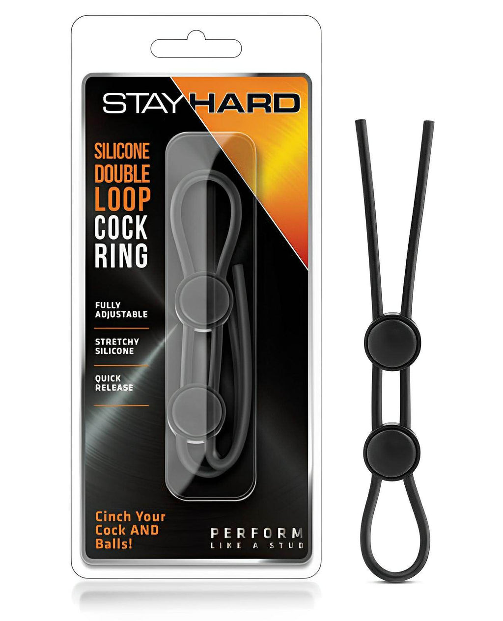 Blush Stay Hard Silicone Double Loop Cock Ring - Black - SEX LOVE DOLLS