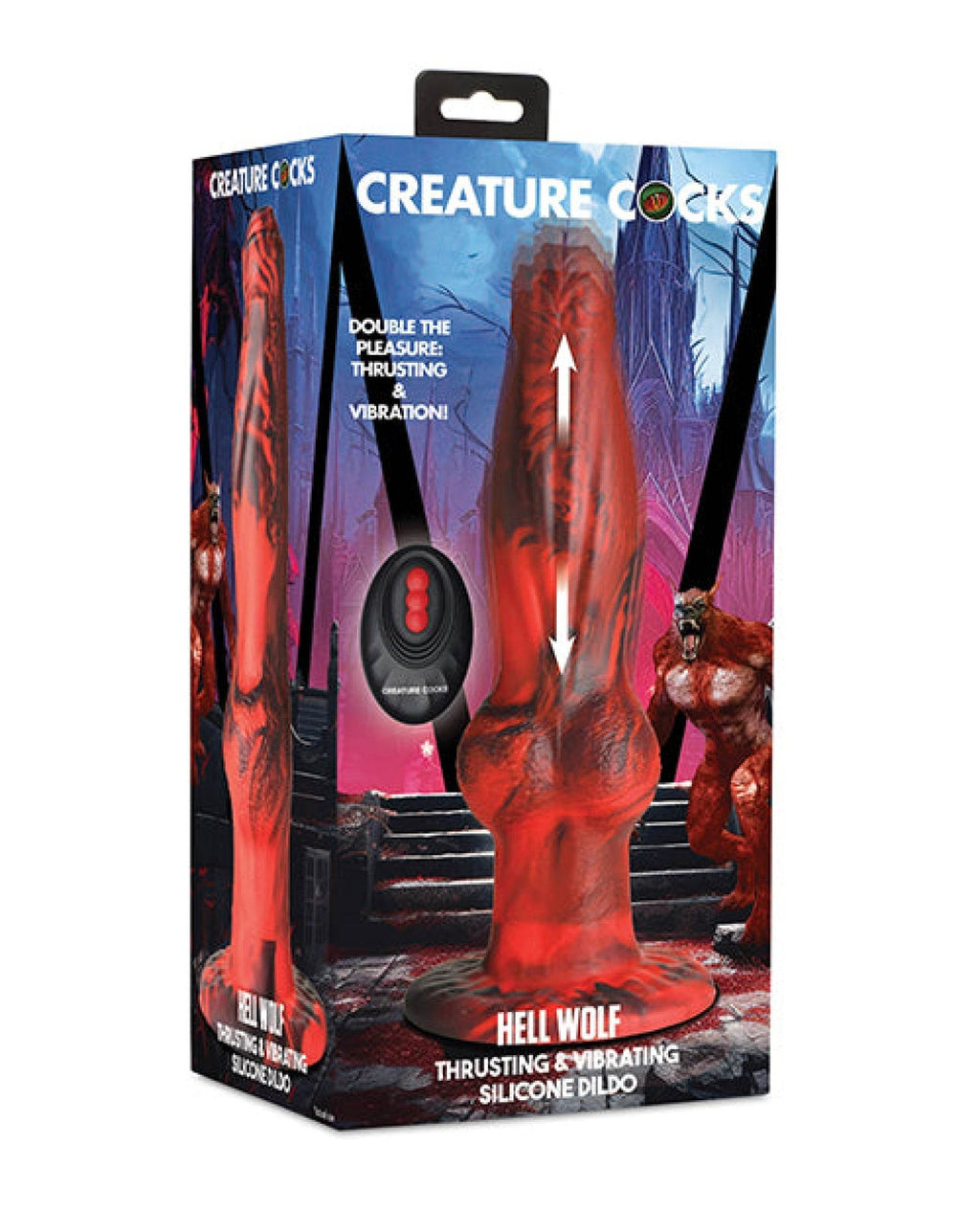 Creature Cocks Hell-Wolf Thrusting & Vibrating Silicone Dildo - Black/Red - SEX LOVE DOLLS
