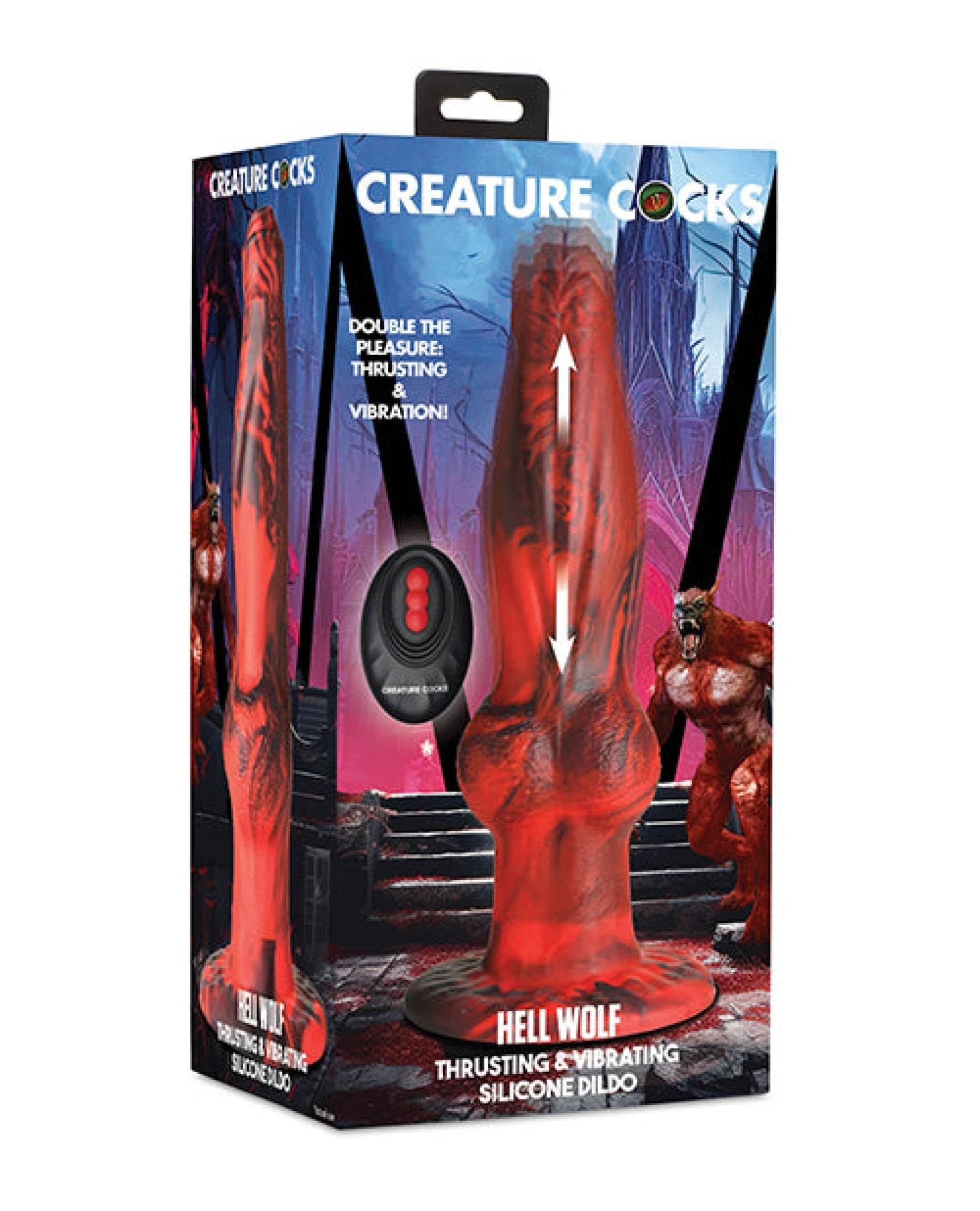 Creature Cocks Hell-Wolf Thrusting & Vibrating Silicone Dildo - Black/Red - SEX LOVE DOLLS