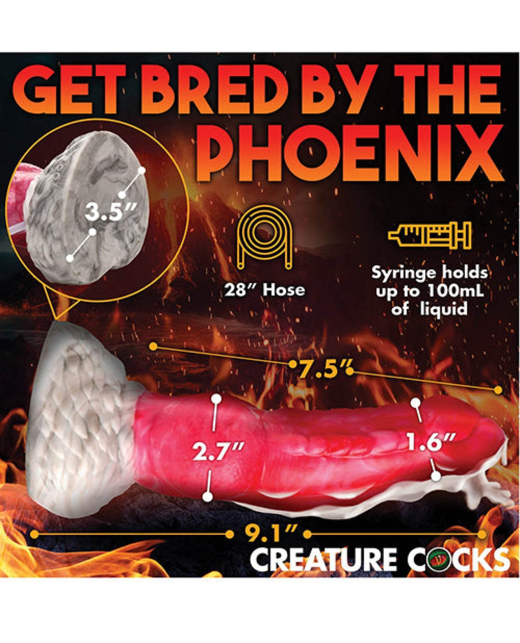 Creature Cocks Resurrector Phoenix Squirting Silicone Dildo - Red/White - SEX LOVE DOLLS