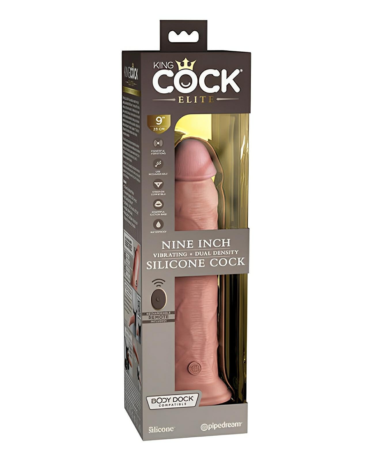King Cock Elite 9" Dual Density Vibrating Silicone Cock W/remote