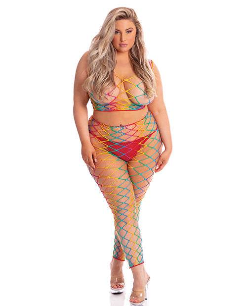 Pink Lipstick Roy G. Biv 2 Pc Bodystocking Rainbow - SEX LOVE DOLLS