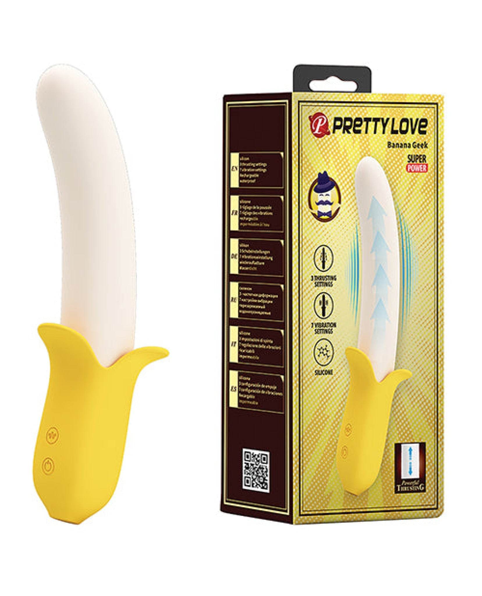 Pretty Love Banana Geek Thrusting Vibrator - Yellow - SEX LOVE DOLLS