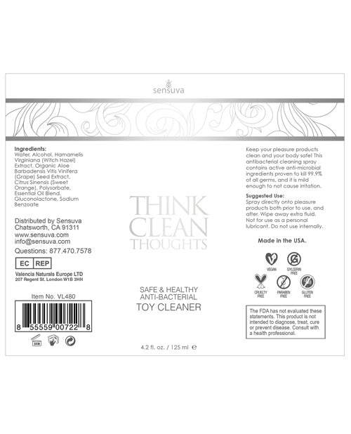 Sensuva Think Clean Thoughts Toy Cleaner - 4.2 oz - SEX LOVE DOLLS
