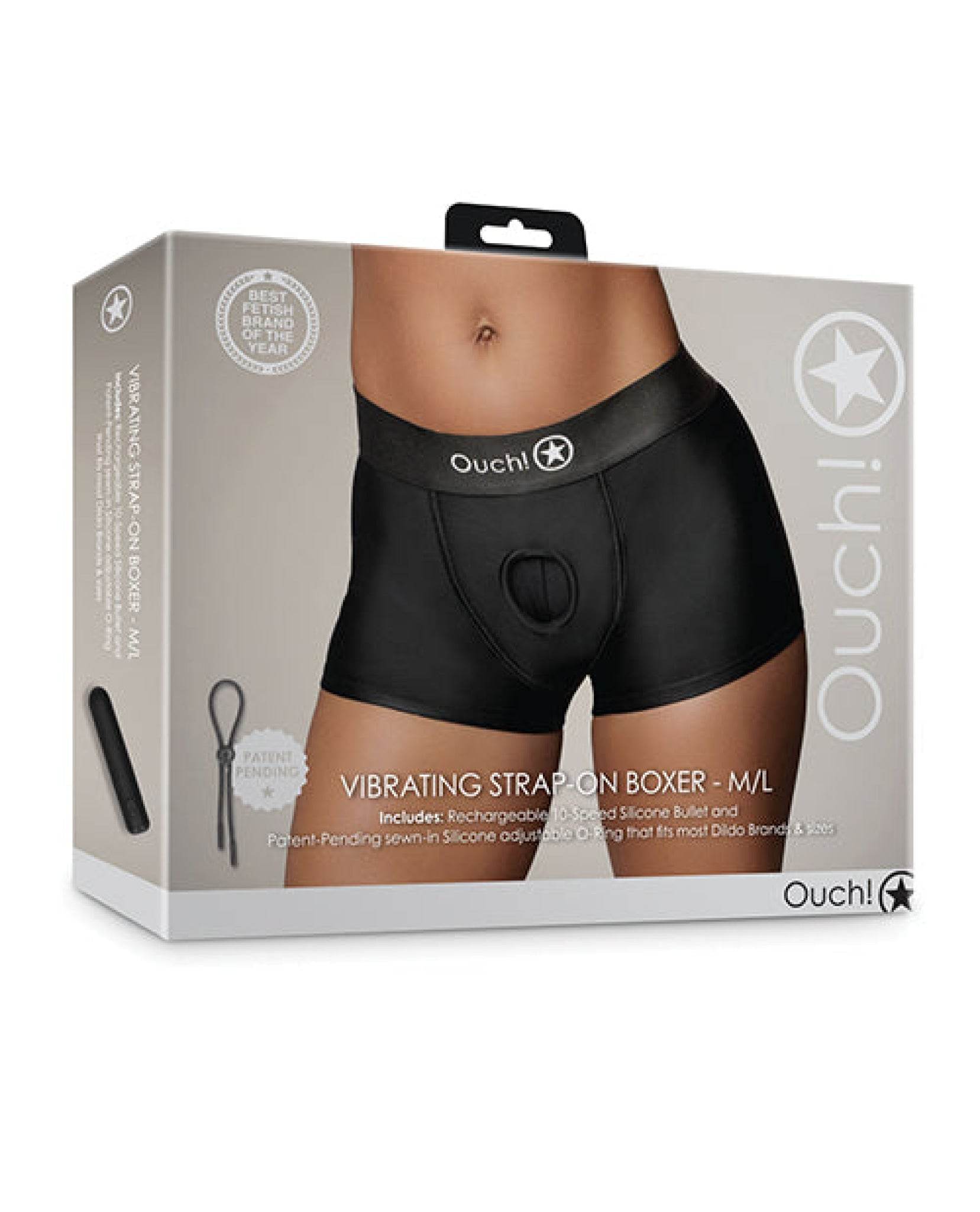 Shots Ouch Vibrating Strap On Boxer - Black - SEX LOVE DOLLS