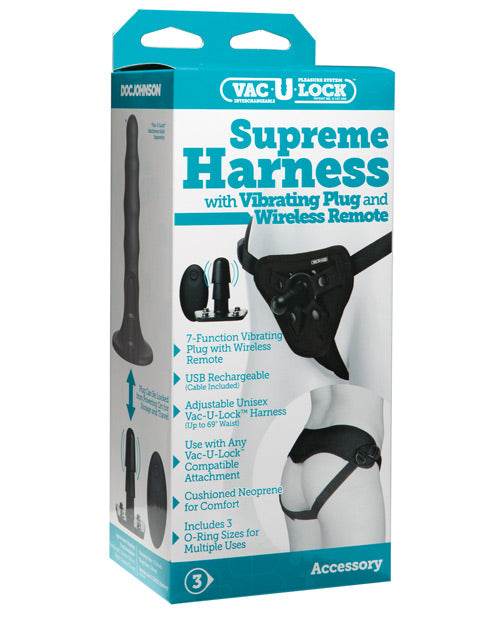 Vac-U-Lock Supreme Harness w/Vibrating Plug - Black - SEX LOVE DOLLS
