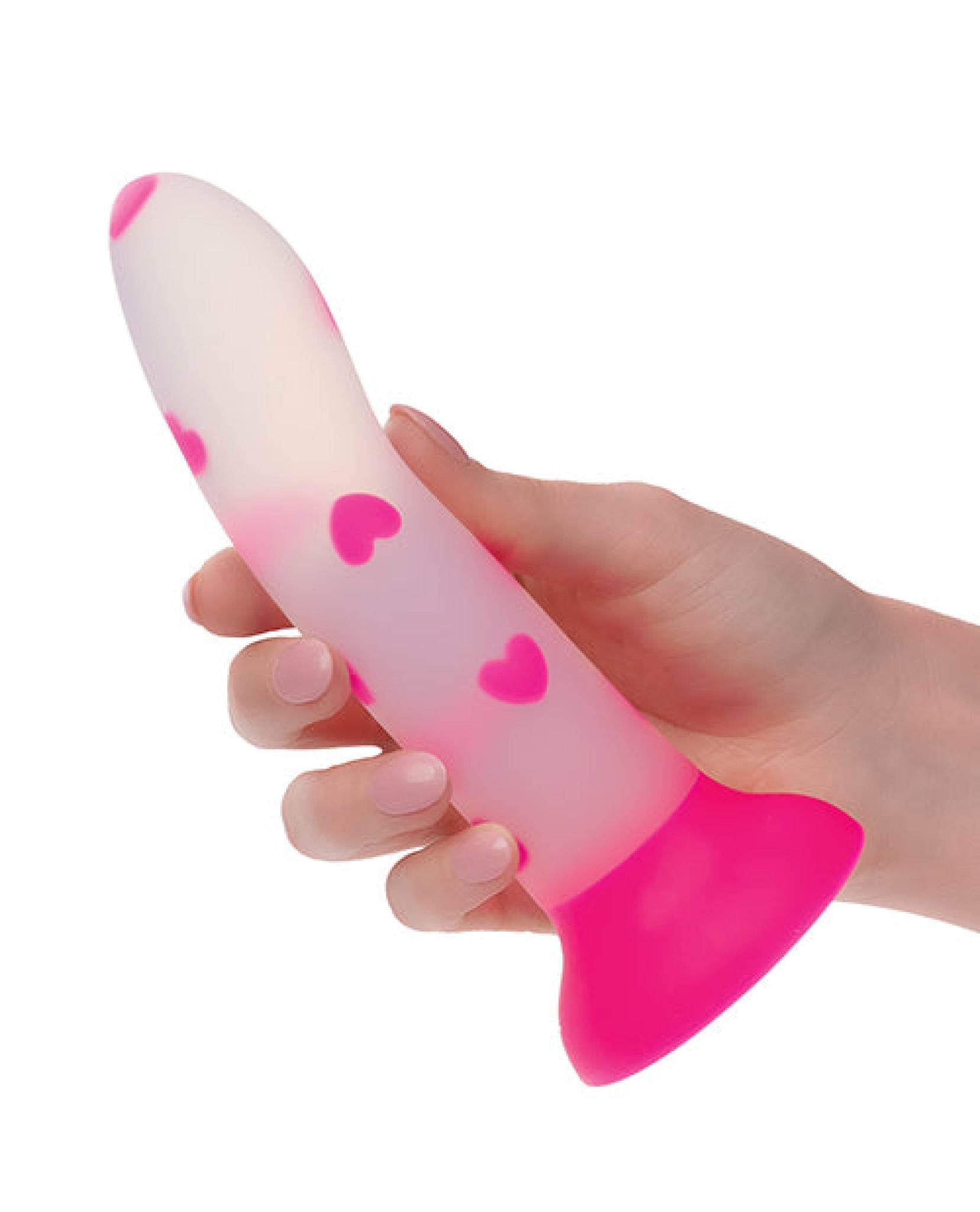 Glow Stick Heart Suction Cup Glow-in-the-Dark Dildo - Pink - SEX LOVE DOLLS